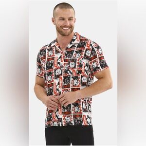 Chucky mens graphic print button down shirt; size: S